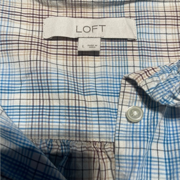 2 LOFT Size L Ruffle Blouses Pink & Blue Button Down Tops Feminine Work Casual - Picture 2 of 7